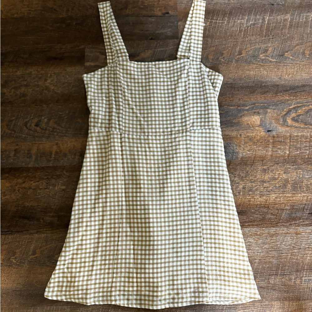 Altar’d state Tan and White gingham checkered Sundress Large